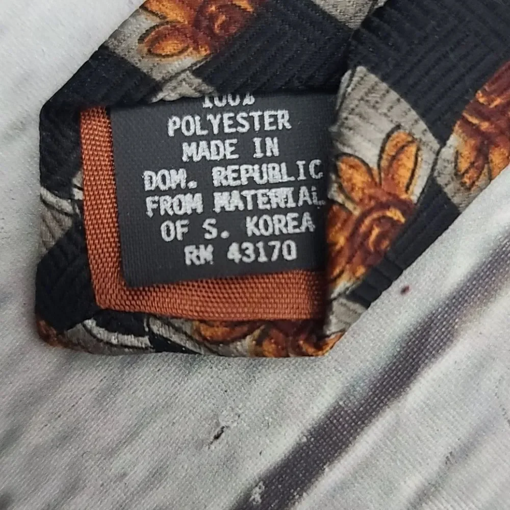 Vintage Ketch Black Orange Flower Power Retro Colorful Print  Tie